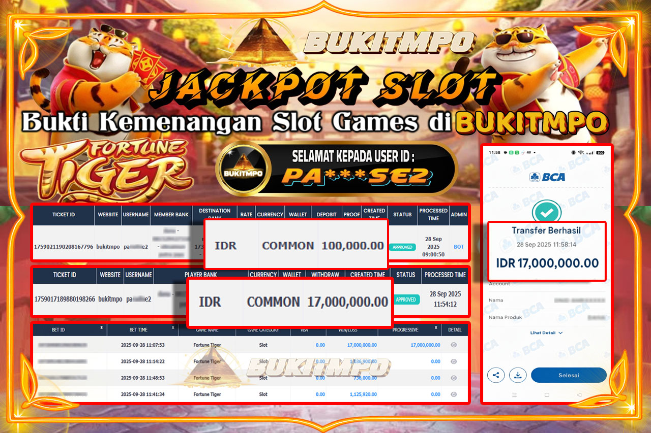 BUKITMPO JACKPOT FORTUNE TIGER - PG SOFT Rp.17.000.000,- LUNAS